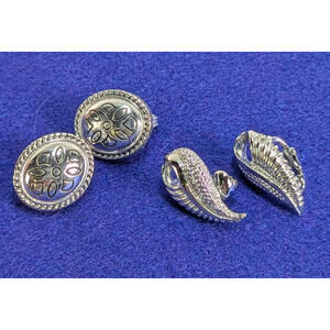 Vtg  Napier & Coro Silver Tone Clip Earrings Lot of 2 Oval Swirl Mid Century Mod